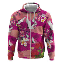 Hawaiian and Japanese Culture Together Hoodie Pink Ohia Lehua Plumeria and Sakura Blooming - Polynesian Pride