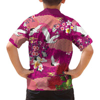 Hawaiian and Japanese Culture Together Kid Hawaiian Shirt Pink Ohia Lehua Plumeria and Sakura Blooming - Polynesian Pride