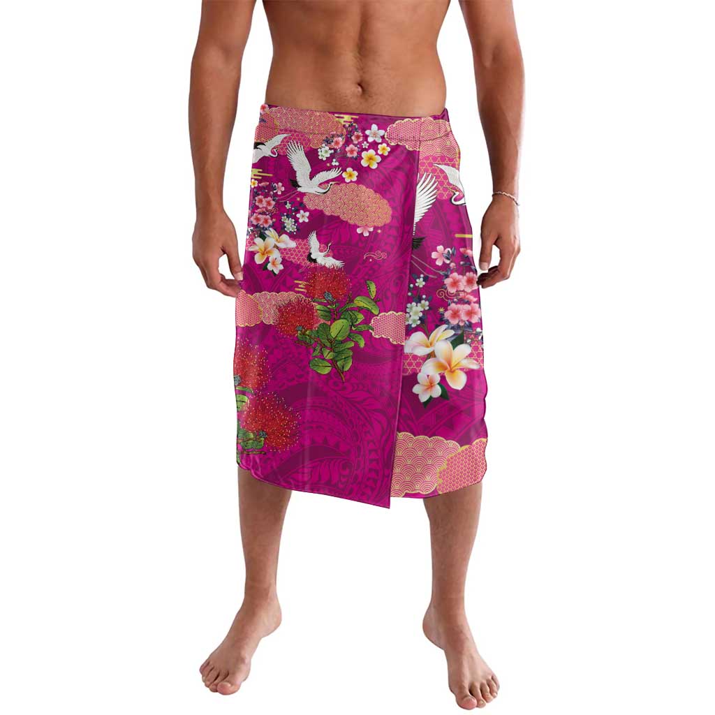 Hawaiian and Japanese Culture Together Lavalava Pink Ohia Lehua Plumeria and Sakura Blooming - Polynesian Pride