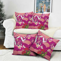 Hawaiian and Japanese Culture Together Pillow Cover Pink Ohia Lehua Plumeria and Sakura Blooming - Polynesian Pride
