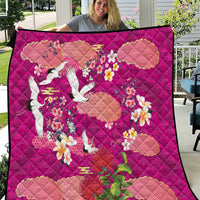 Hawaiian and Japanese Culture Together Quilt Pink Ohia Lehua Plumeria and Sakura Blooming - Polynesian Pride