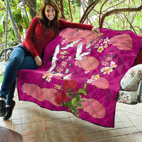 Hawaiian and Japanese Culture Together Quilt Pink Ohia Lehua Plumeria and Sakura Blooming - Polynesian Pride