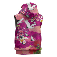 Hawaiian and Japanese Culture Together Sleeveless Zip Hoodie Pink Ohia Lehua Plumeria and Sakura Blooming - Polynesian Pride