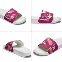 Hawaiian and Japanese Culture Together Slide Sandals Pink Ohia Lehua Plumeria and Sakura Blooming - Polynesian Pride