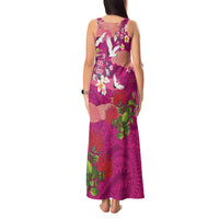 Hawaiian and Japanese Culture Together Tank Maxi Dress Pink Ohia Lehua Plumeria and Sakura Blooming - Polynesian Pride