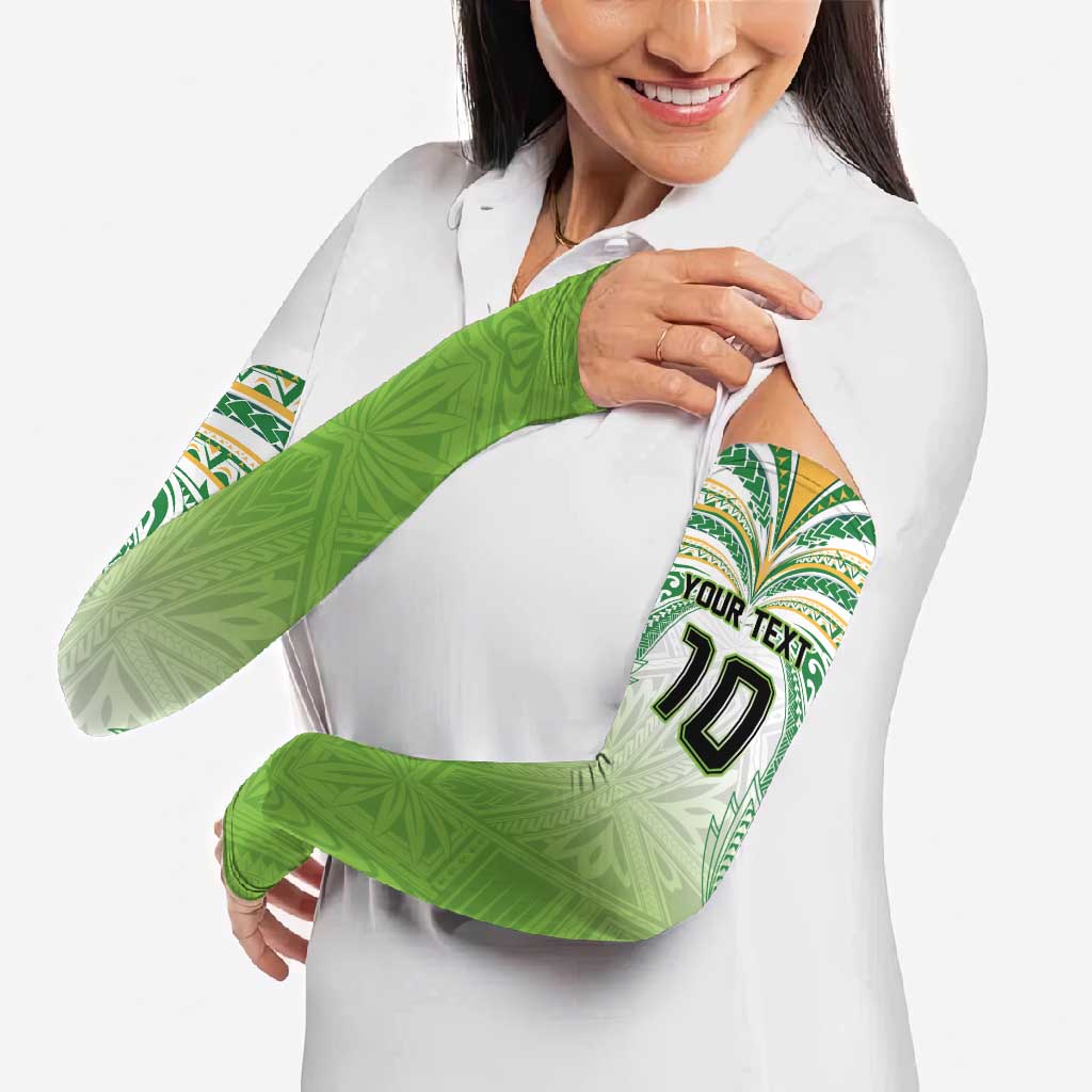 Custom Cook Islands Rugby League Arm Sleeves Tatau Tribal Motifs-Light Green Color - Polynesian Pride
