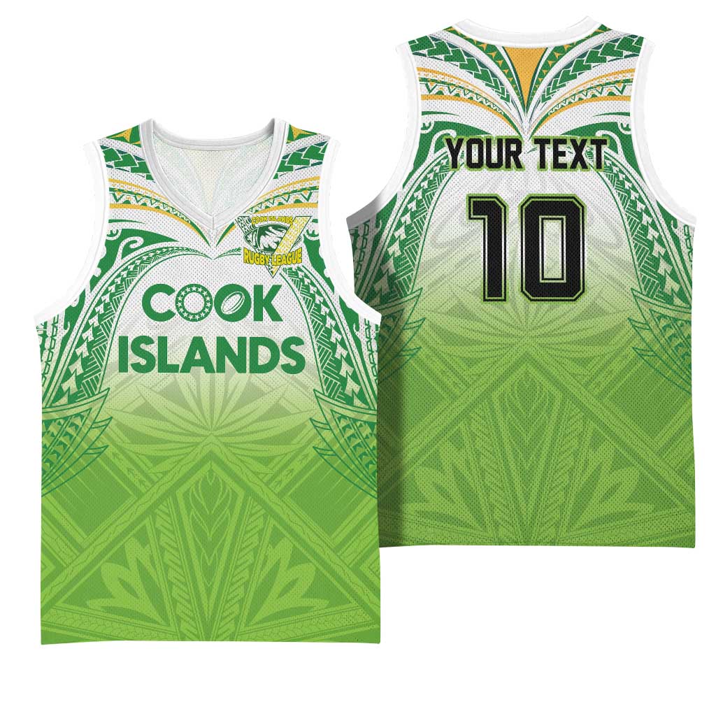 Custom Cook Islands Rugby League Basketball Jersey Tatau Tribal Motifs-Light Green Color - Polynesian Pride