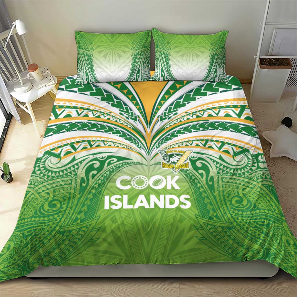 Cook Islands Rugby League Bedding Set Tatau Tribal Motifs-Light Green Color - Polynesian Pride