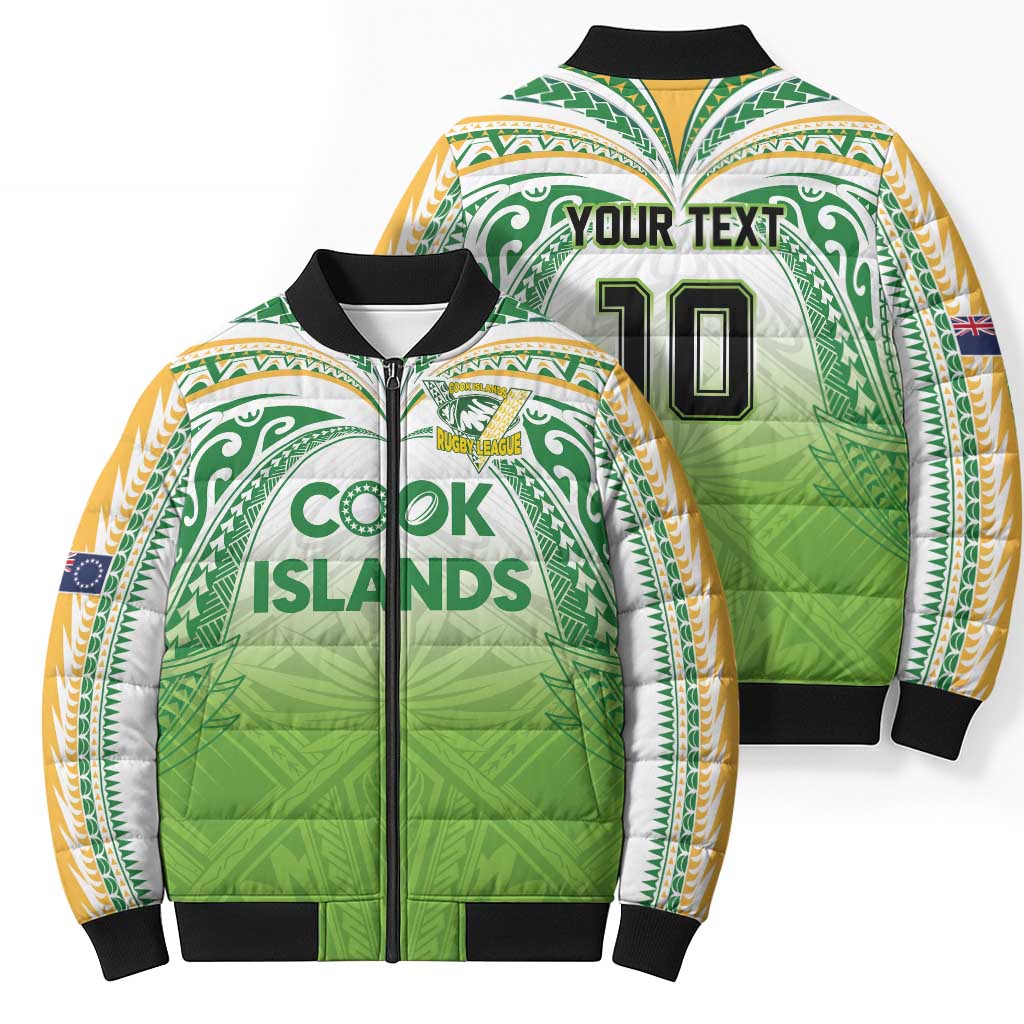 Custom Cook Islands Rugby League Bomber Puffer Jacket Tatau Tribal Motifs-Light Green Color - Polynesian Pride