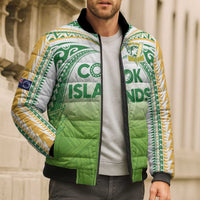 Custom Cook Islands Rugby League Bomber Puffer Jacket Tatau Tribal Motifs-Light Green Color - Polynesian Pride