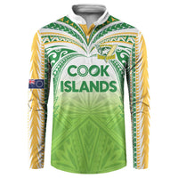 Custom Cook Islands Rugby League Button Sweatshirt Tatau Tribal Motifs-Light Green Color - Polynesian Pride