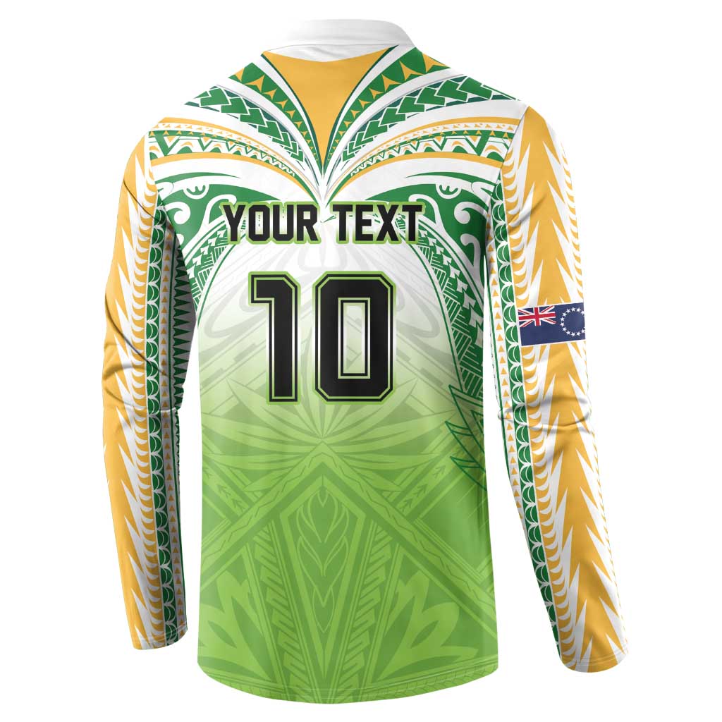 Custom Cook Islands Rugby League Button Sweatshirt Tatau Tribal Motifs-Light Green Color - Polynesian Pride