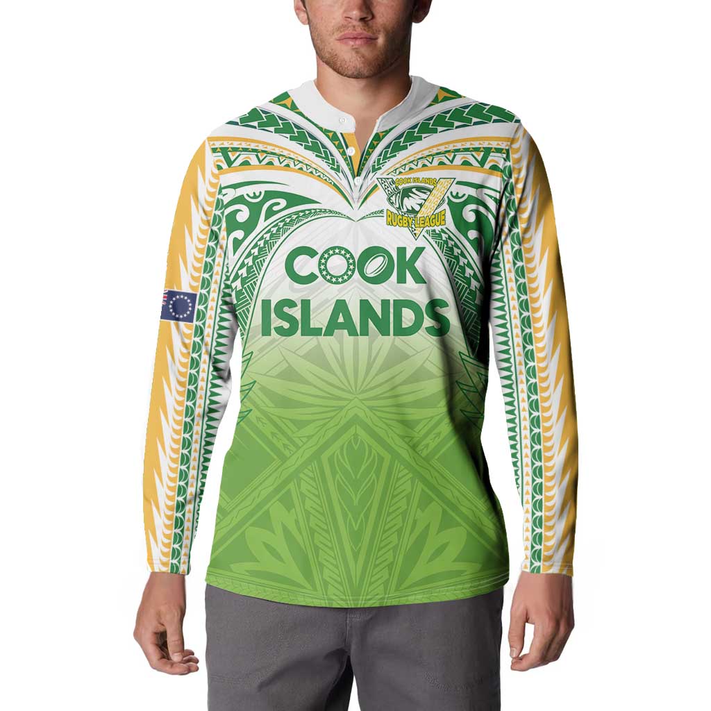 Custom Cook Islands Rugby League Button Sweatshirt Tatau Tribal Motifs-Light Green Color - Polynesian Pride