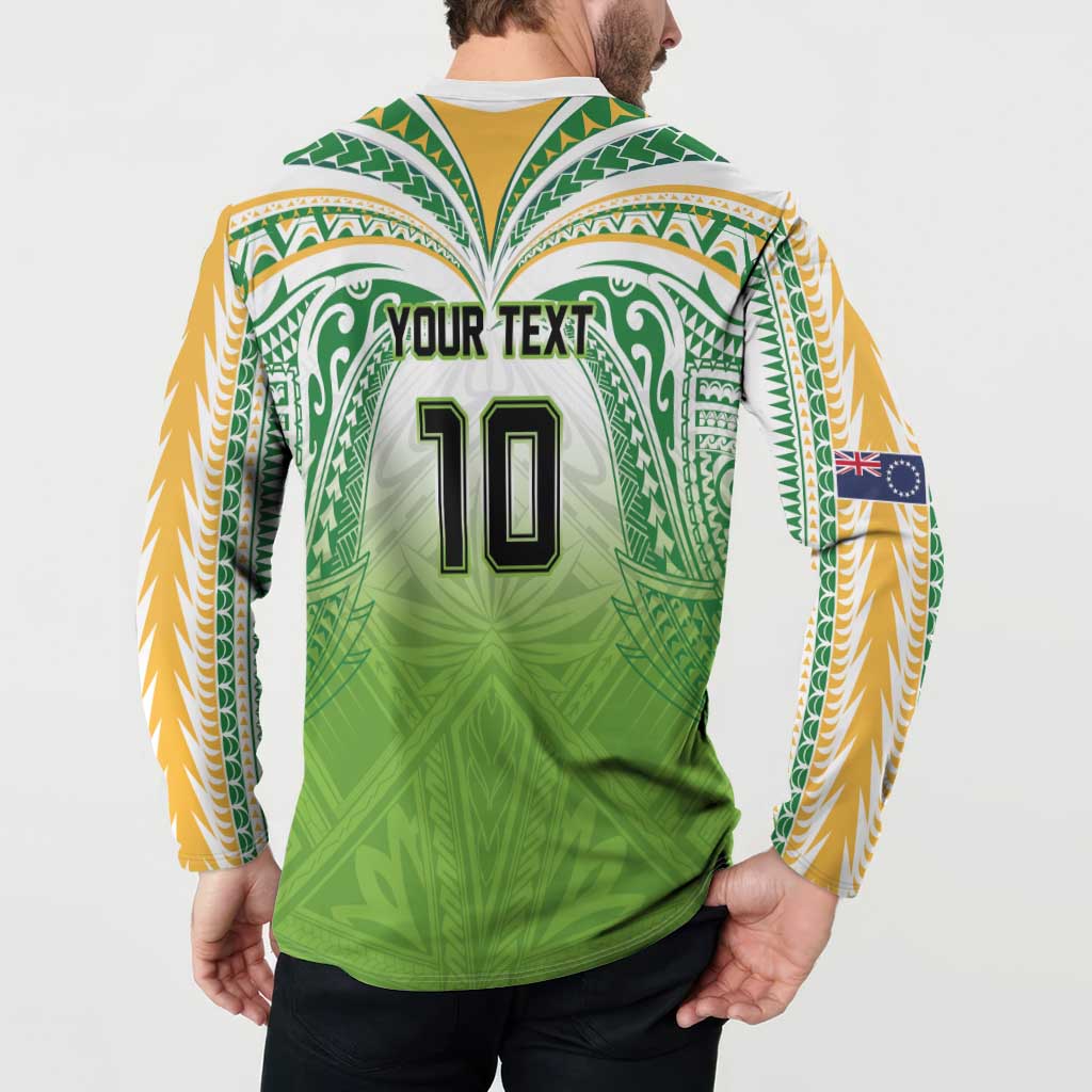 Custom Cook Islands Rugby League Button Sweatshirt Tatau Tribal Motifs-Light Green Color - Polynesian Pride