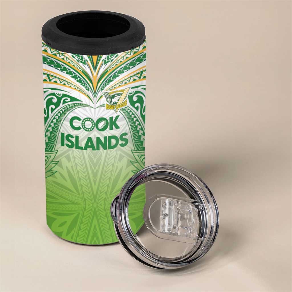 Custom Cook Islands Rugby League 4 in 1 Can Cooler Tumbler Tatau Tribal Motifs-Light Green Color - Polynesian Pride