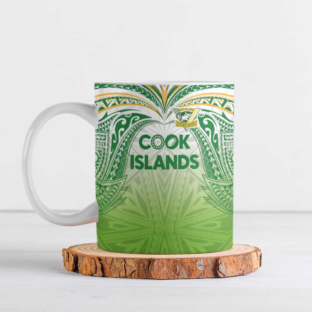 Custom Cook Islands Rugby League Ceramic Mug Tatau Tribal Motifs-Light Green Color - Polynesian Pride