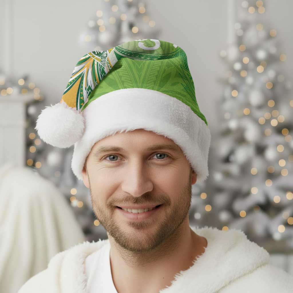 Cook Islands Rugby League Christmas Santa Hat Tatau Tribal Motifs-Light Green Color - Polynesian Pride