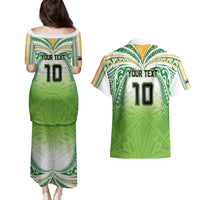 Custom Cook Islands Rugby League Couples Matching Puletasi and Hawaiian Shirt Tatau Tribal Motifs-Light Green Color - Polynesian Pride