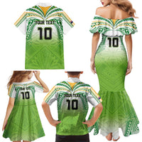 Custom Cook Islands Rugby League Family Matching Mermaid Dress and Hawaiian Shirt Tatau Tribal Motifs-Light Green Color - Polynesian Pride