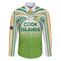 Custom Cook Islands Rugby League Family Matching Off The Shoulder Long Sleeve Dress and Hawaiian Shirt Tatau Tribal Motifs-Light Green Color - Polynesian Pride