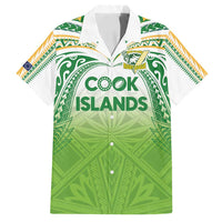 Custom Cook Islands Rugby League Family Matching Off Shoulder Maxi Dress and Hawaiian Shirt Tatau Tribal Motifs-Light Green Color - Polynesian Pride