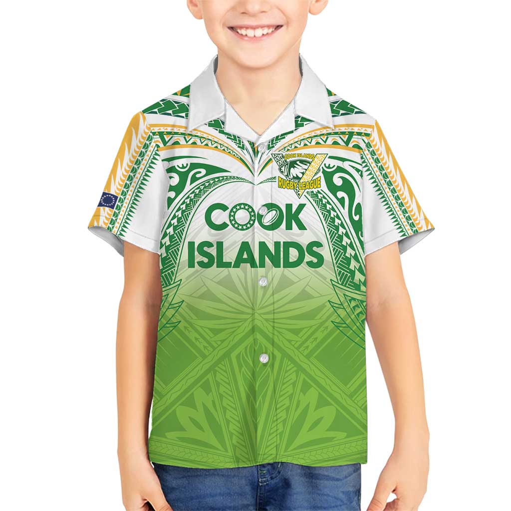 Custom Cook Islands Rugby League Family Matching Off Shoulder Short Dress and Hawaiian Shirt Tatau Tribal Motifs-Light Green Color - Polynesian Pride