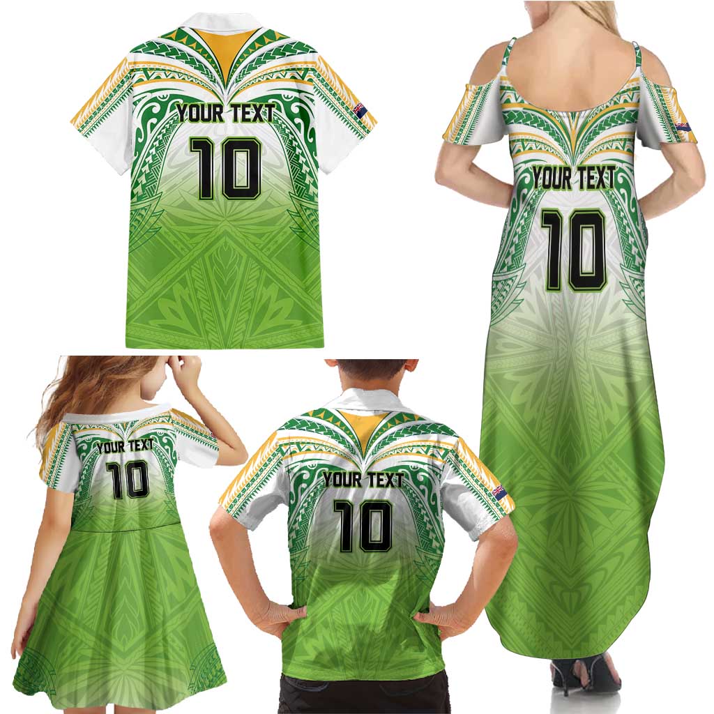 Custom Cook Islands Rugby League Family Matching Summer Maxi Dress and Hawaiian Shirt Tatau Tribal Motifs-Light Green Color - Polynesian Pride