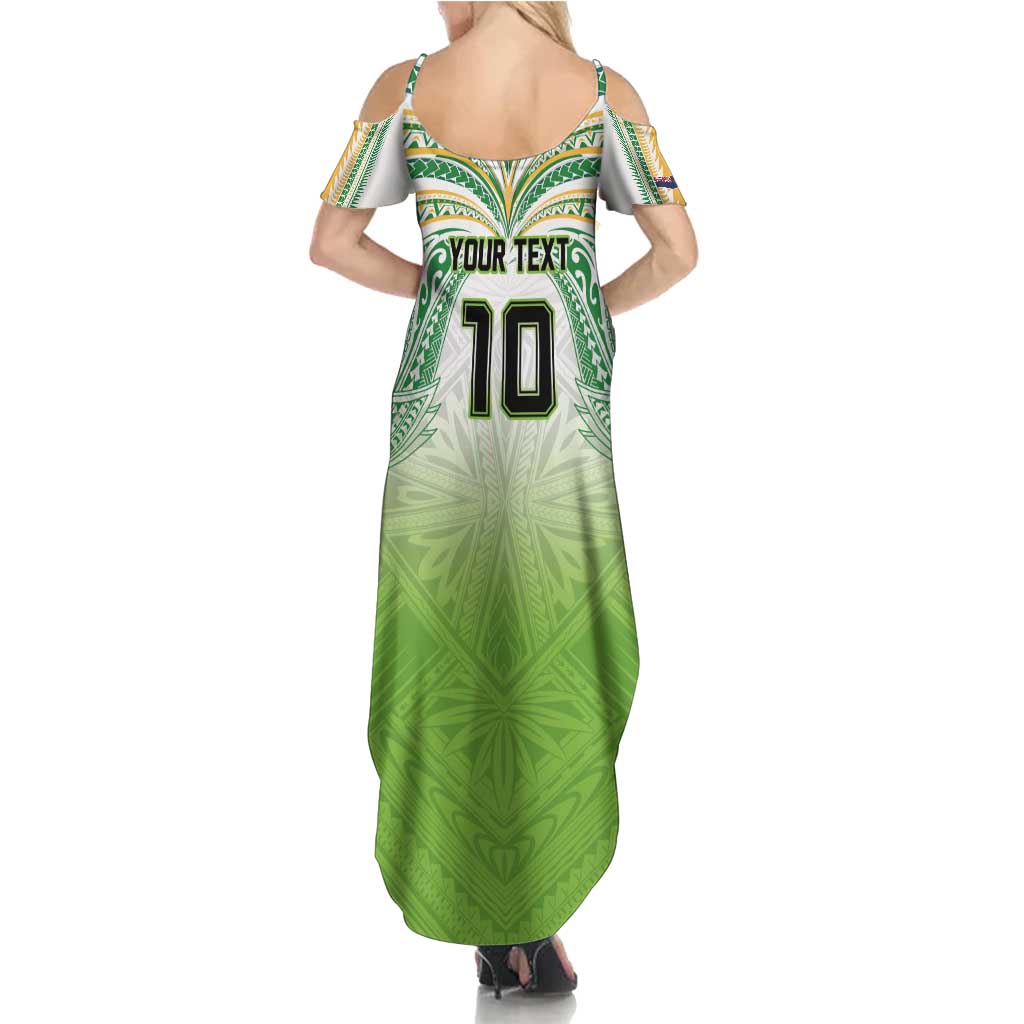 Custom Cook Islands Rugby League Family Matching Summer Maxi Dress and Hawaiian Shirt Tatau Tribal Motifs-Light Green Color - Polynesian Pride