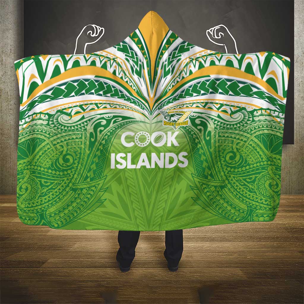 Cook Islands Rugby League Hooded Blanket Tatau Tribal Motifs-Light Green Color - Polynesian Pride
