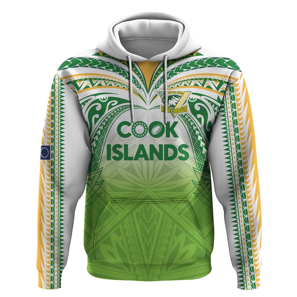 Custom Cook Islands Rugby League Hoodie Tatau Tribal Motifs-Light Green Color - Polynesian Pride