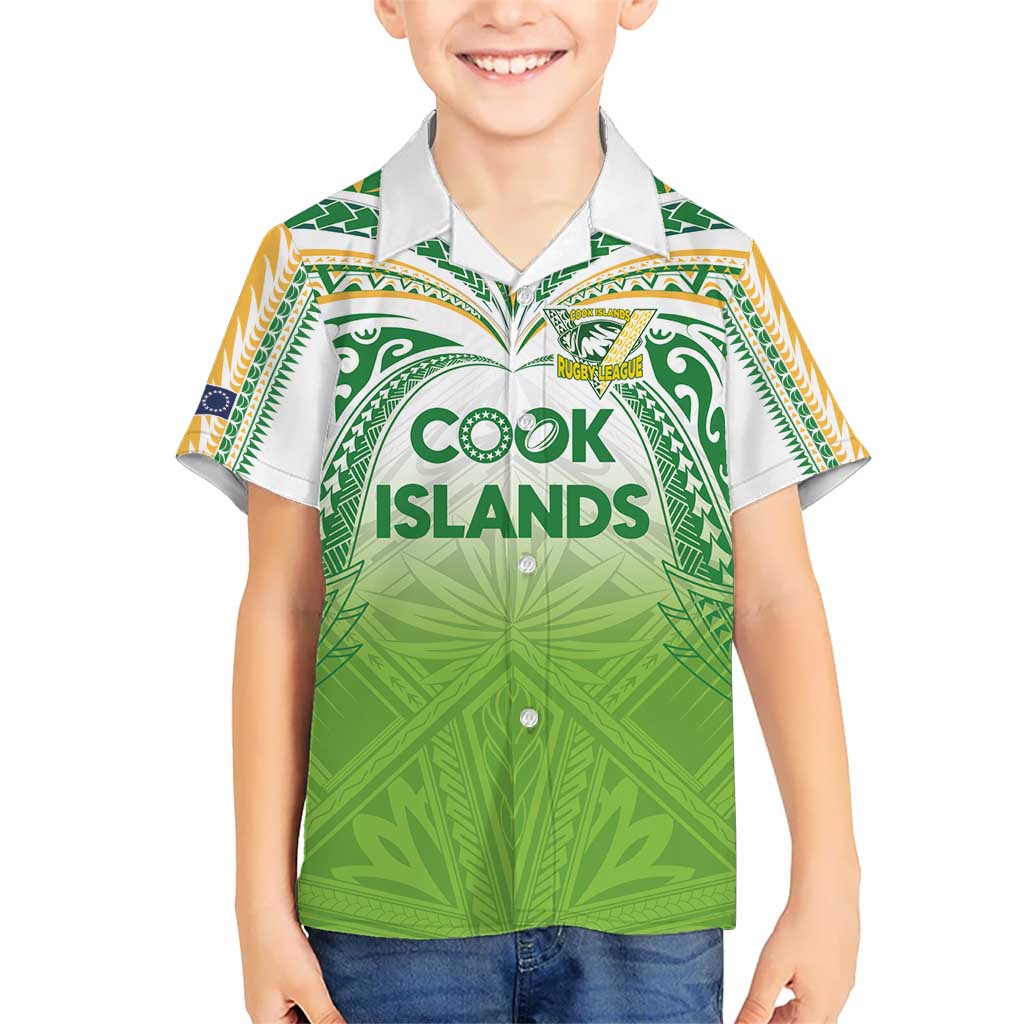 Custom Cook Islands Rugby League Kid Hawaiian Shirt Tatau Tribal Motifs-Light Green Color - Polynesian Pride