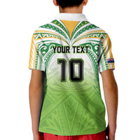 Custom Cook Islands Rugby League Kid Polo Shirt Tatau Tribal Motifs-Light Green Color - Polynesian Pride