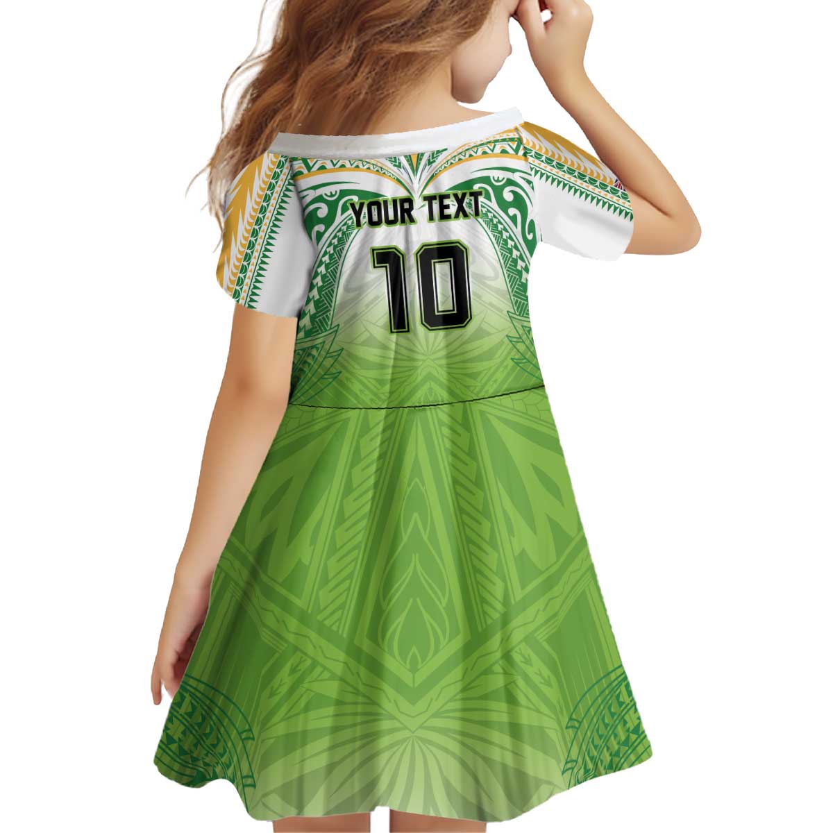 Custom Cook Islands Rugby League Kid Short Sleeve Dress Tatau Tribal Motifs-Light Green Color - Polynesian Pride