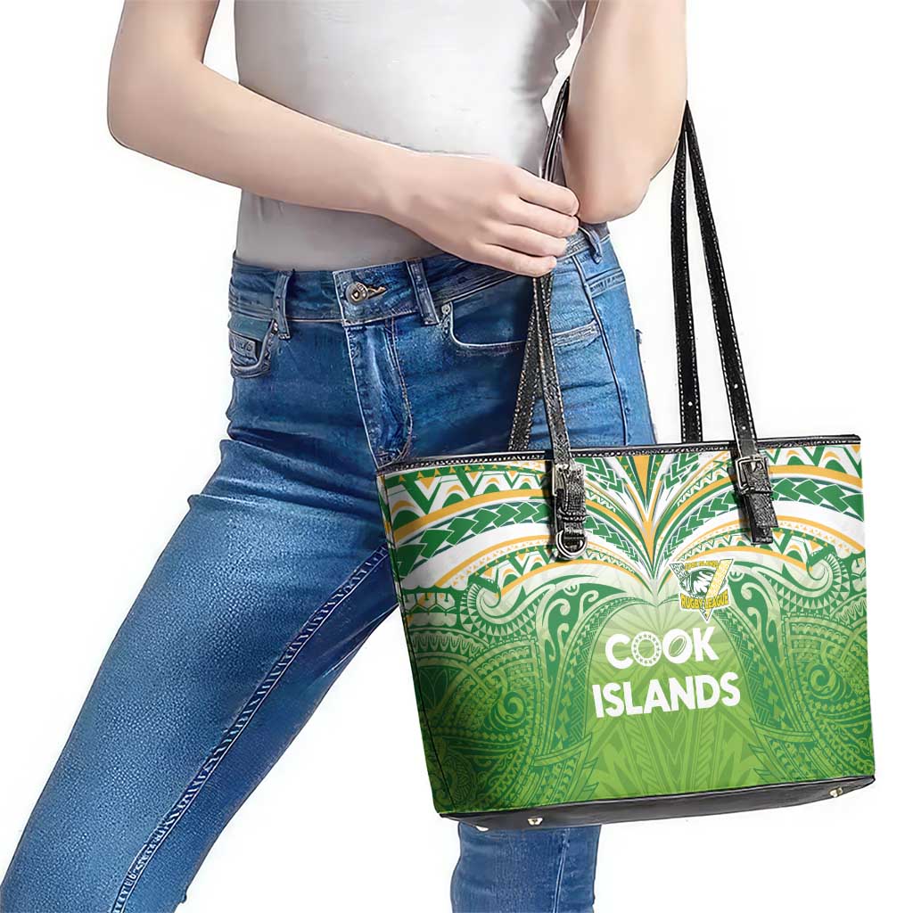 Cook Islands Rugby League Leather Tote Bag Tatau Tribal Motifs-Light Green Color - Polynesian Pride