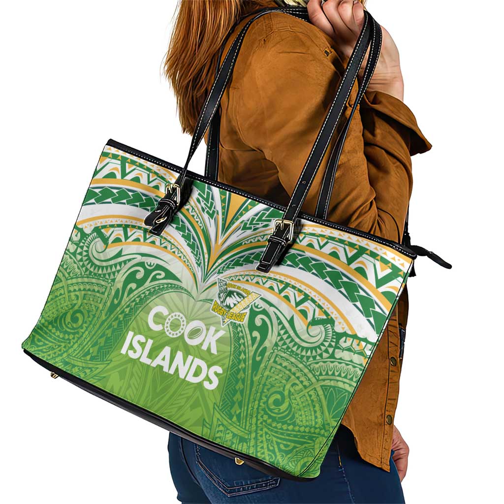 Cook Islands Rugby League Leather Tote Bag Tatau Tribal Motifs-Light Green Color - Polynesian Pride