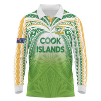 Custom Cook Islands Rugby League Long Sleeve Polo Shirt Tatau Tribal Motifs-Light Green Color - Polynesian Pride