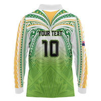 Custom Cook Islands Rugby League Long Sleeve Polo Shirt Tatau Tribal Motifs-Light Green Color - Polynesian Pride