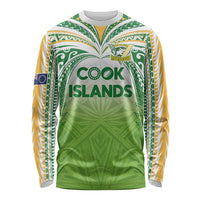 Custom Cook Islands Rugby League Long Sleeve Shirt Tatau Tribal Motifs-Light Green Color - Polynesian Pride