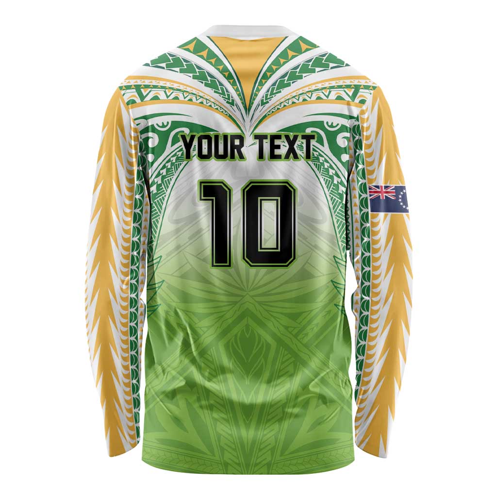 Custom Cook Islands Rugby League Long Sleeve Shirt Tatau Tribal Motifs-Light Green Color - Polynesian Pride