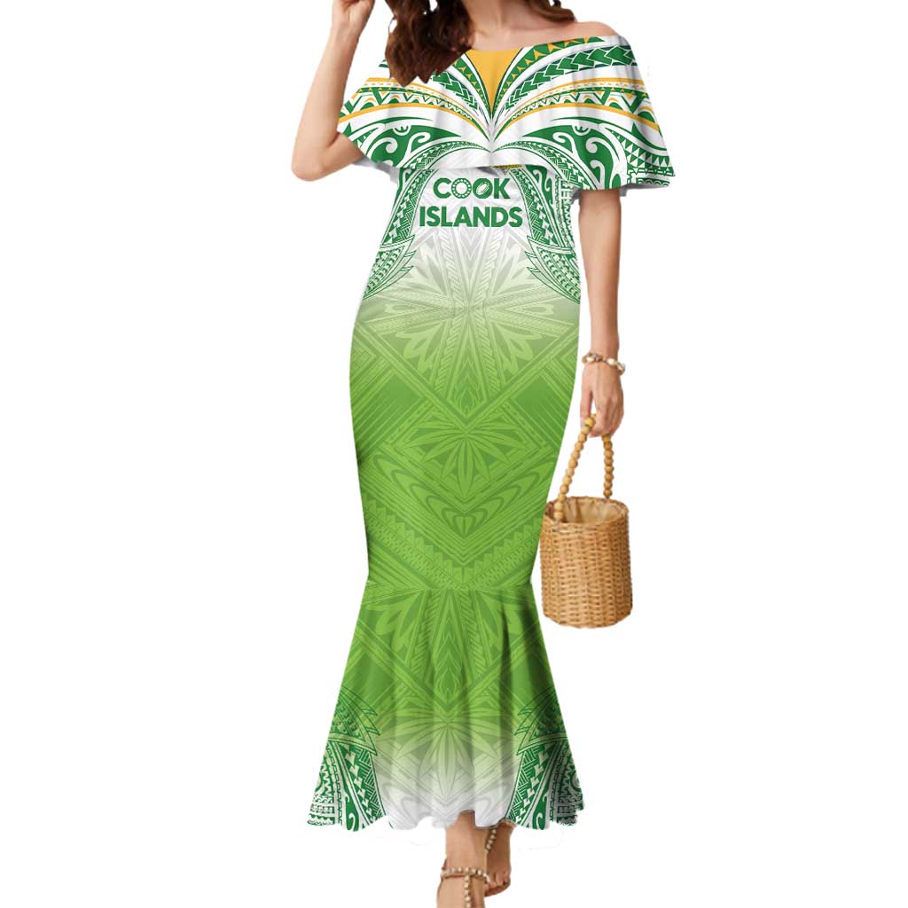 Custom Cook Islands Rugby League Mermaid Dress Tatau Tribal Motifs-Light Green Color - Polynesian Pride