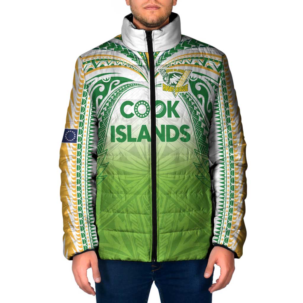 Custom Cook Islands Rugby League Padded Jacket Tatau Tribal Motifs-Light Green Color - Polynesian Pride