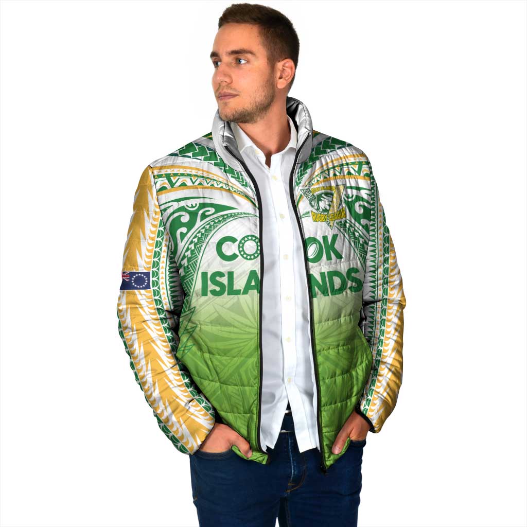 Custom Cook Islands Rugby League Padded Jacket Tatau Tribal Motifs-Light Green Color - Polynesian Pride