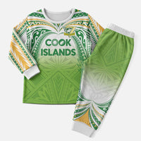 Custom Cook Islands Rugby League Christmas Pajama Set Tatau Tribal Motifs-Light Green Color - Polynesian Pride
