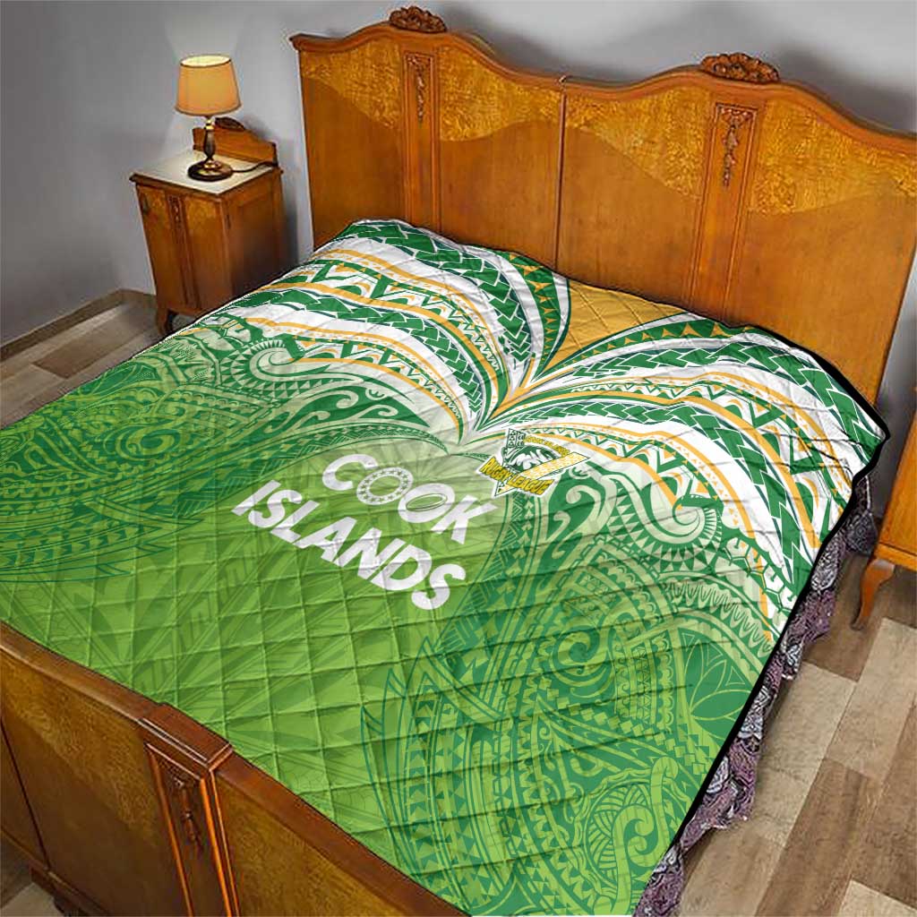 Cook Islands Rugby League Quilt Tatau Tribal Motifs-Light Green Color - Polynesian Pride