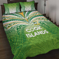 Cook Islands Rugby League Quilt Bed Set Tatau Tribal Motifs-Light Green Color - Polynesian Pride