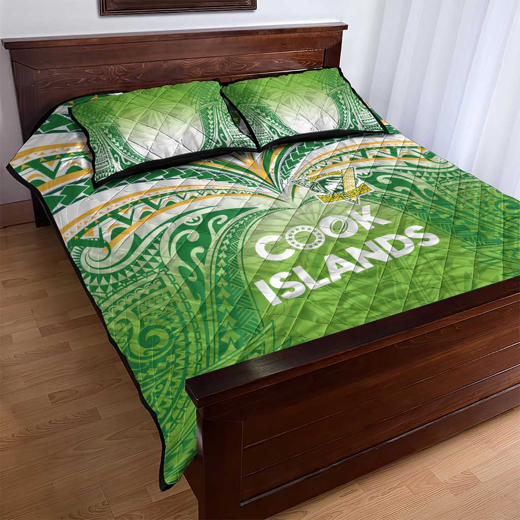 Cook Islands Rugby League Quilt Bed Set Tatau Tribal Motifs-Light Green Color - Polynesian Pride