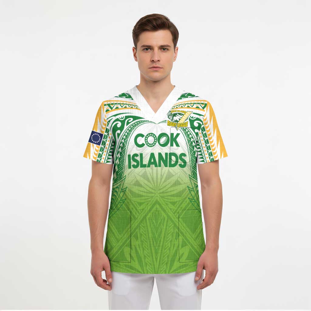 Custom Cook Islands Rugby League Scrub Top Tatau Tribal Motifs-Light Green Color - Polynesian Pride