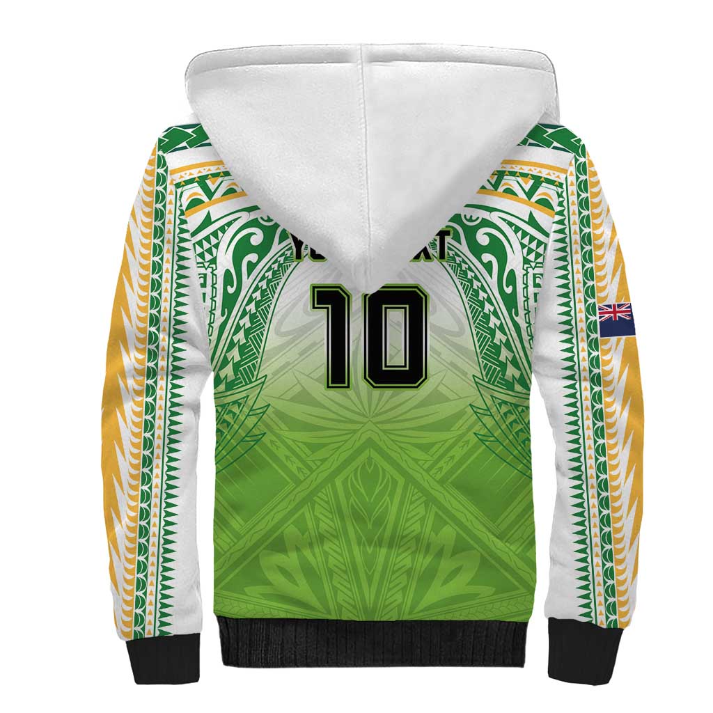 Custom Cook Islands Rugby League Sherpa Hoodie Tatau Tribal Motifs-Light Green Color - Polynesian Pride