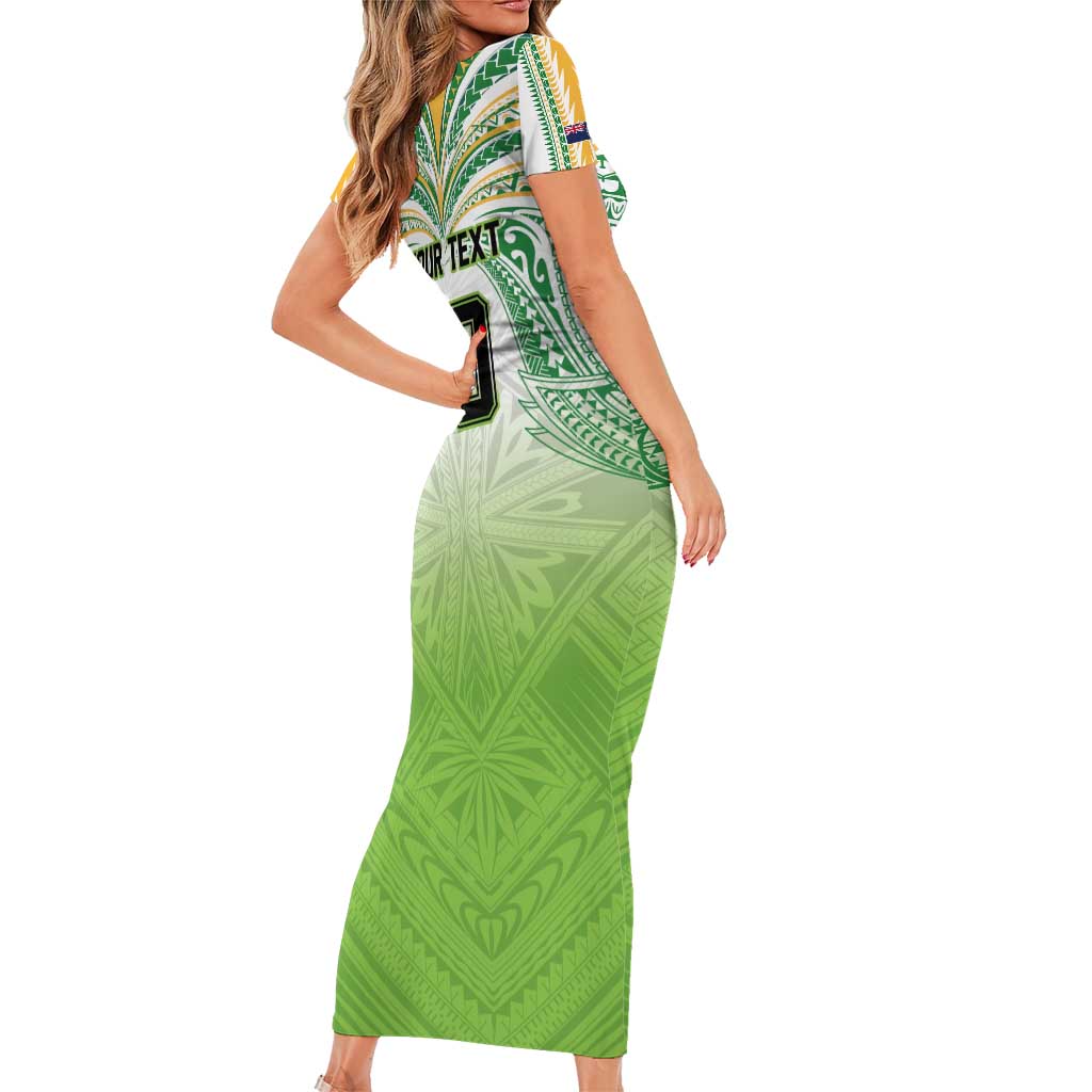 Custom Cook Islands Rugby League Short Sleeve Bodycon Dress Tatau Tribal Motifs-Light Green Color - Polynesian Pride