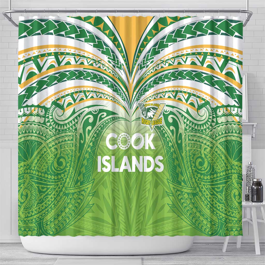 Cook Islands Rugby League Shower Curtain Tatau Tribal Motifs-Light Green Color - Polynesian Pride